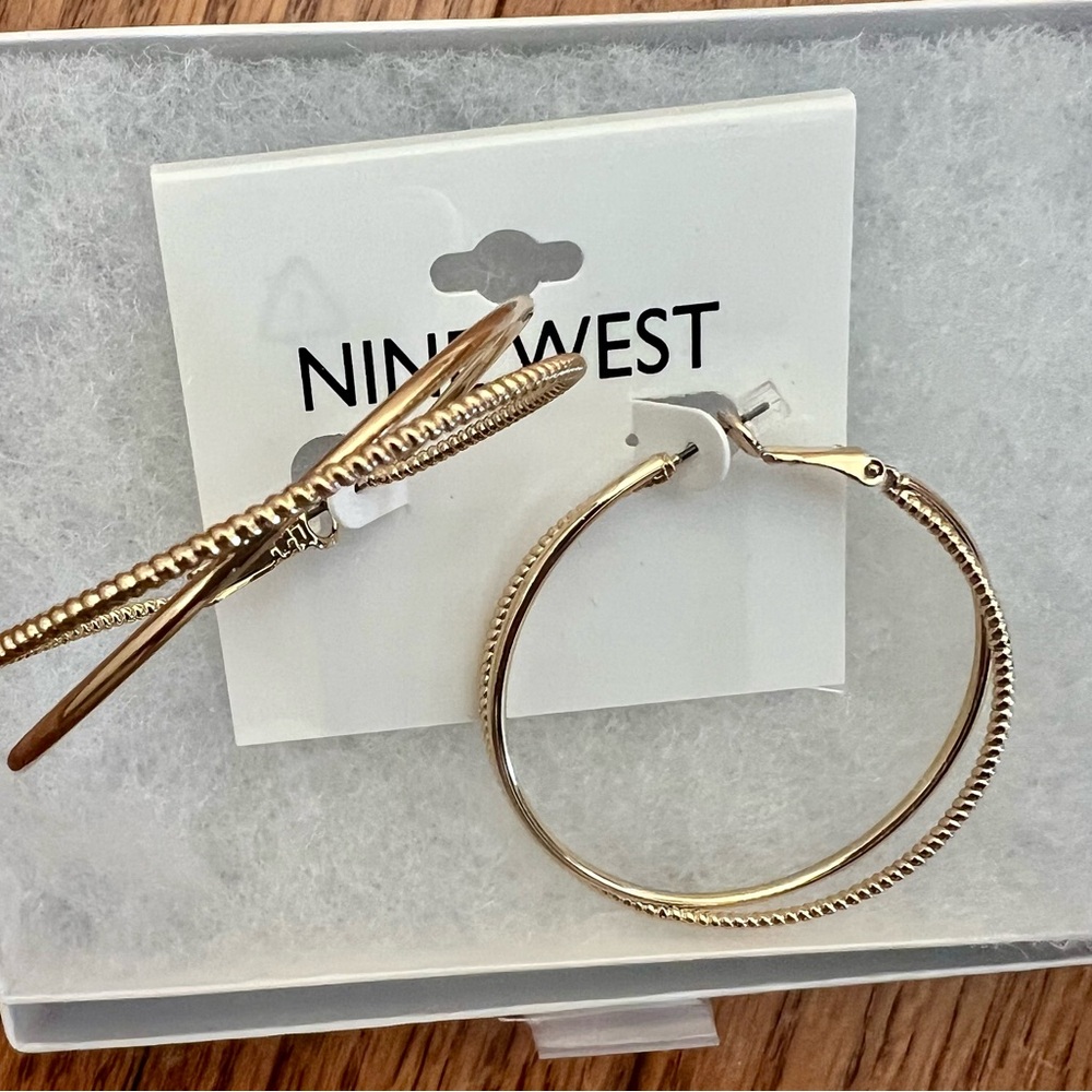 Nine West Gold Twist Hoop Earrings Brand New